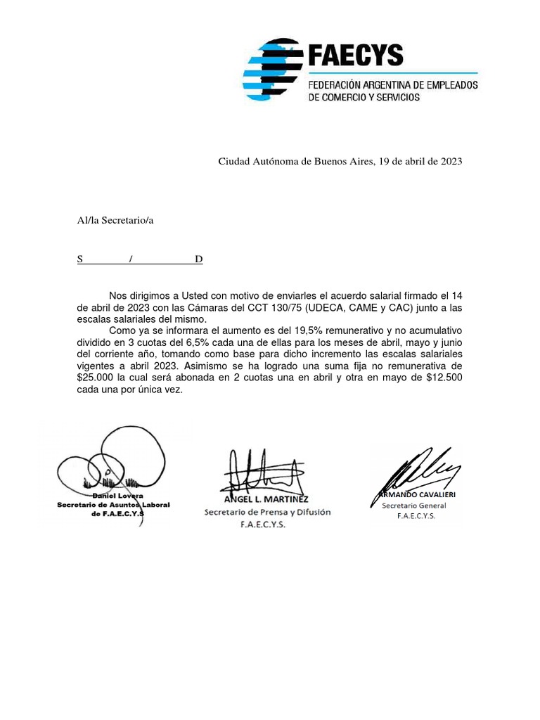 Faecys Asuntos Laborales Acuerdo Escalas Homologacion Paritaria 2023 ...