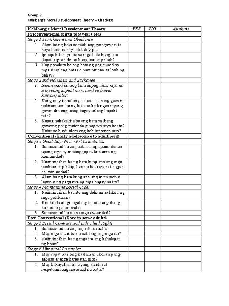 Moral development checklist pdf