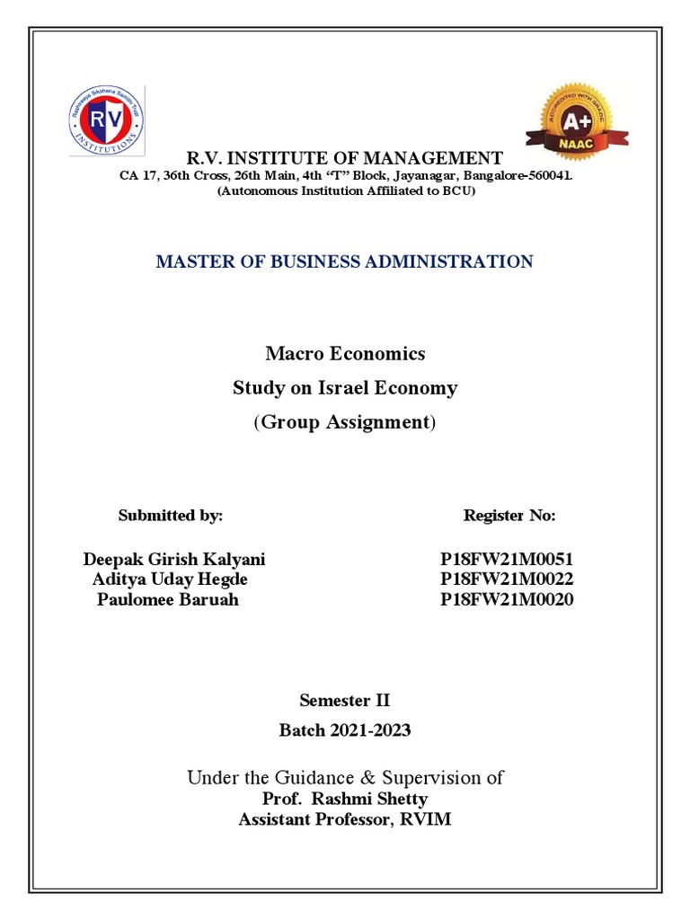 Document displaying Israel Macro Economic GDP, Inflation, and Financial System Data