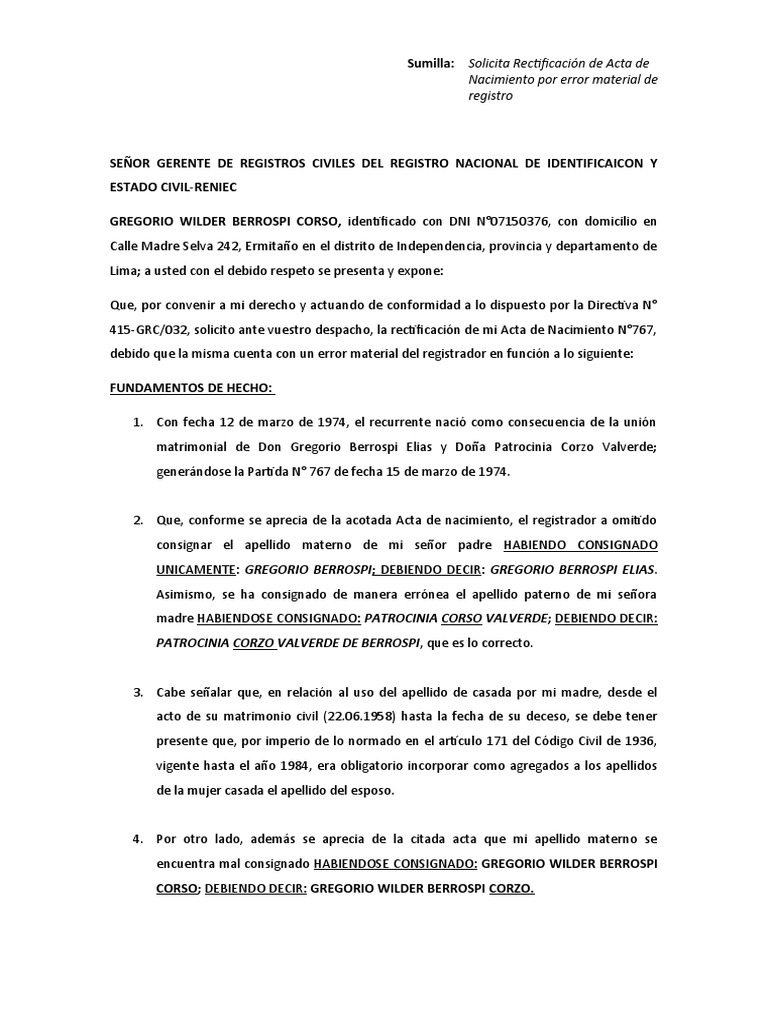 Solicitud de Rectificacion | PDF