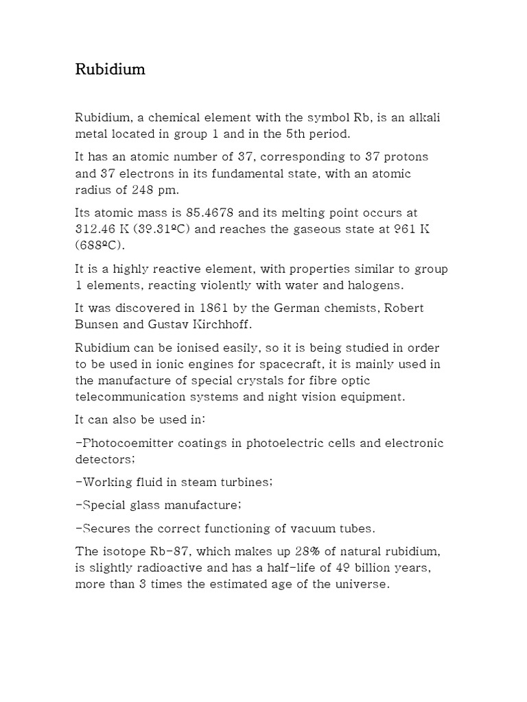 Rubidium: Properties and Applications | PDF | Art | Science & Mathematics