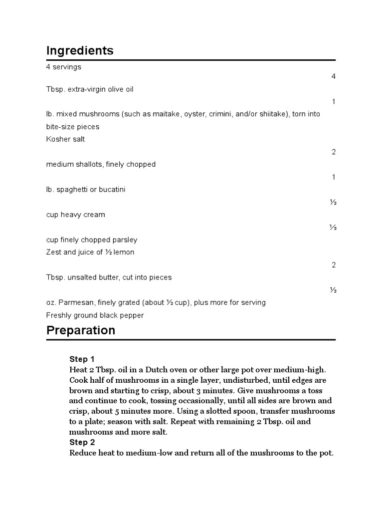 Creamy Mushroom Recipe PDF