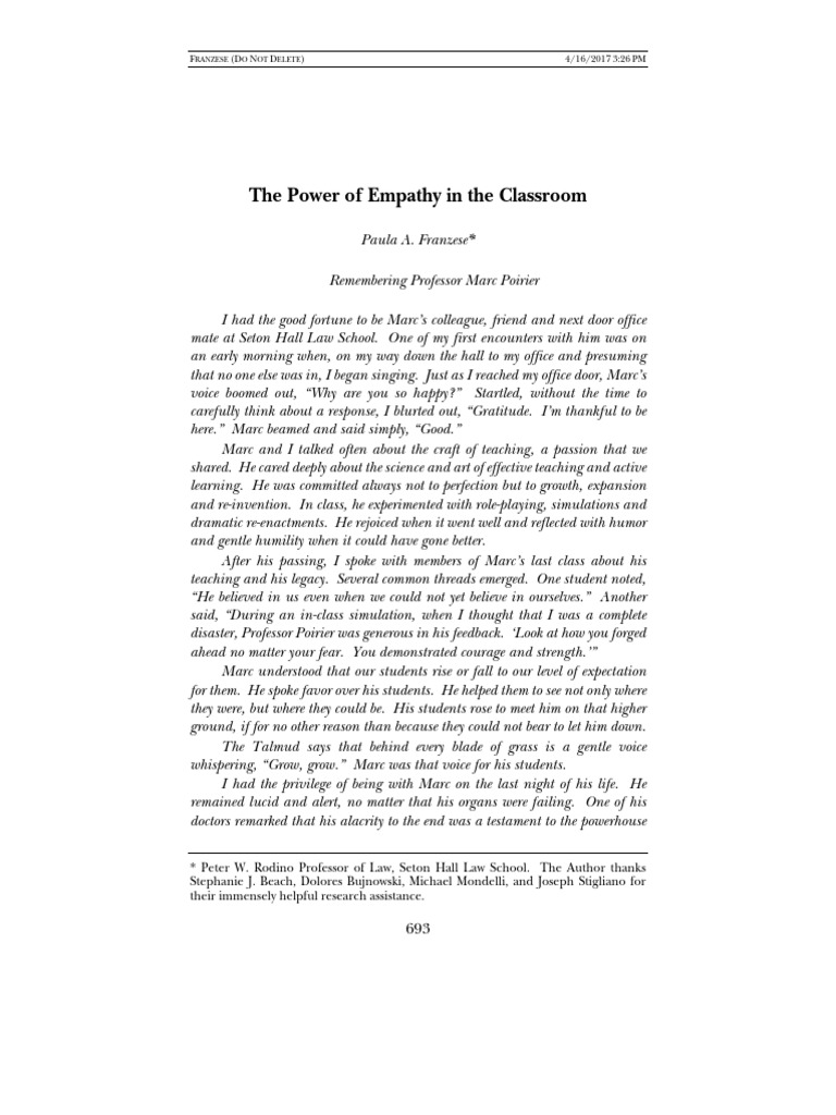 The Power of Empathy in The Classroom Article | PDF | Empathy | Emotions