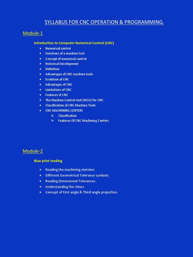 Syllabus For CNC Operation & Programming.: Module-1 | PDF