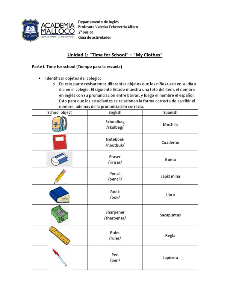 Útiles escolares en inglés y español | PDF | Hogar, jardinería y bricolaje