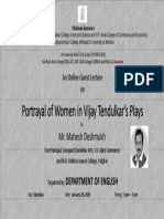 Portrayal of Women in Vijay Tendulkar’s Plays - Online Guest Lecture