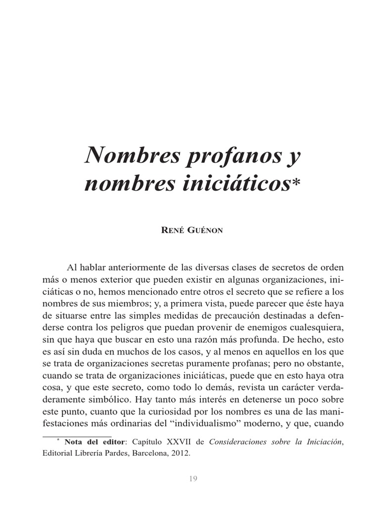 Nombres Iniciáticos y Profanos en Guénon | PDF | Esencia | Razón