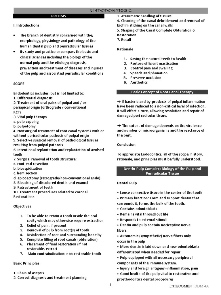 Endodontics 1: Prelims | PDF | Dentin | Human Tooth