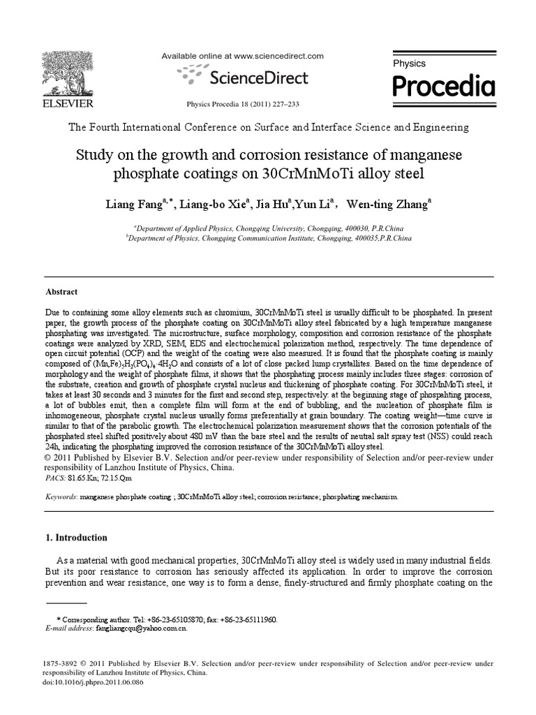 Study On Growth and Corr Resistance of MN Phosphate Coatings | PDF