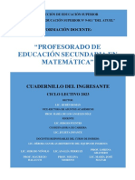 "Profesorado DE Educación Secundaria EN Matemática": Cuadernillo Del Ingresante