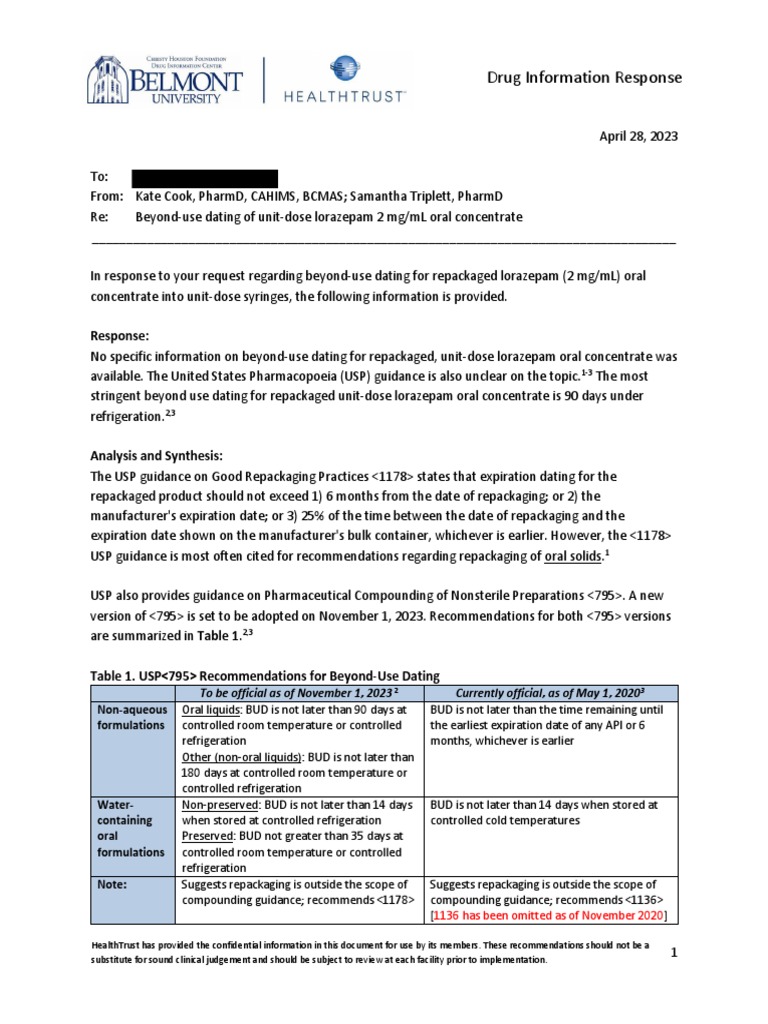 Drug Information Response Example