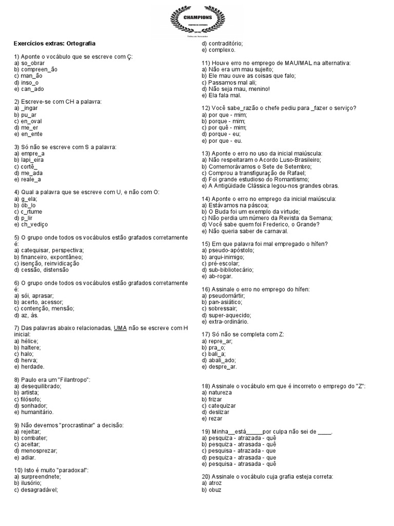 Exercícios de Ortografia e Vocabulário | PDF | Linguística