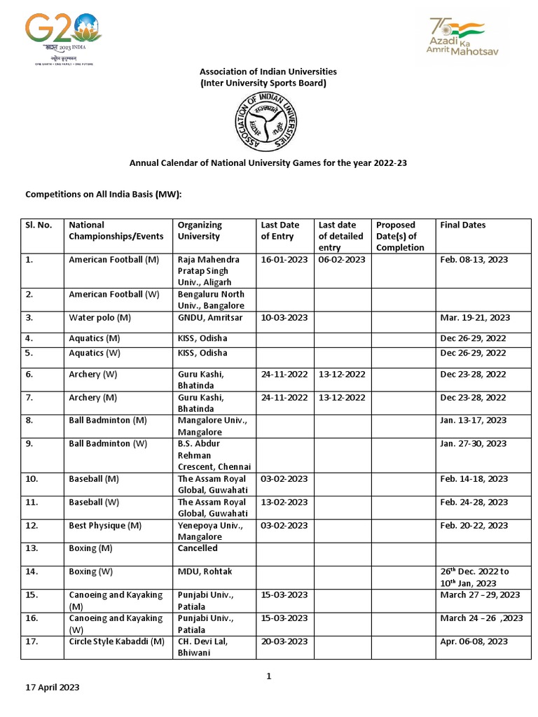 Sports Calendar 2022-23 | PDF | Sports | Entertainment