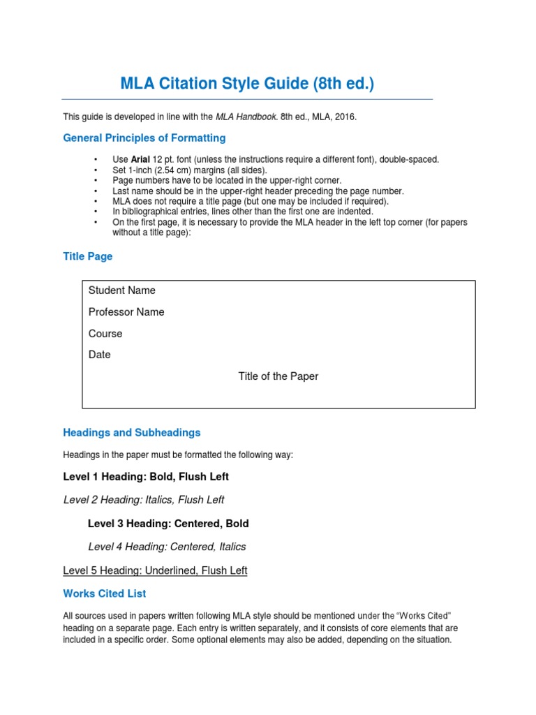 1) MLA - Citation - Style - Guide | PDF | Citation | Written Communication