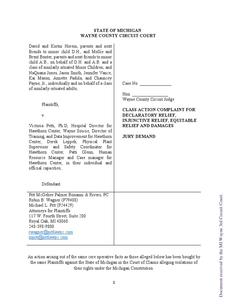 Hawthorn (Wayne Circuit) - Class Action Complaint & Jury Demand 4-28-23 ...