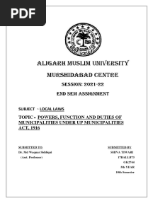 Powers, Function and Duties of Municipalities Under Up Municipalities Act, 1916