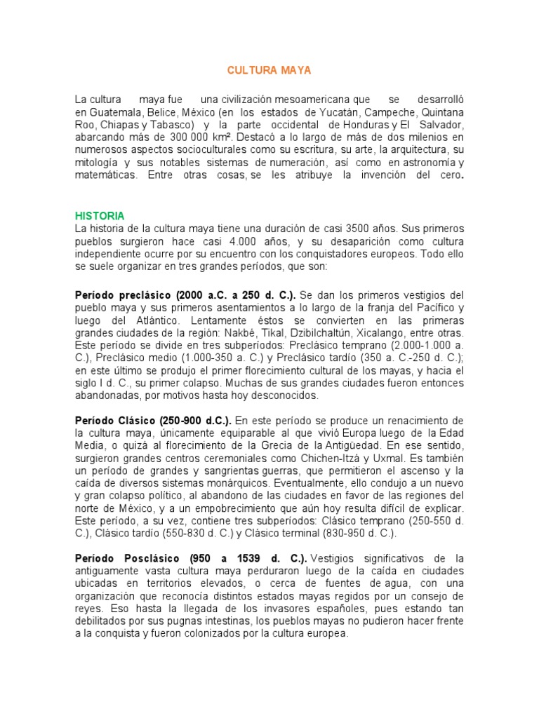 Cultura Maya | PDF | Civilización maya | Mesoamérica