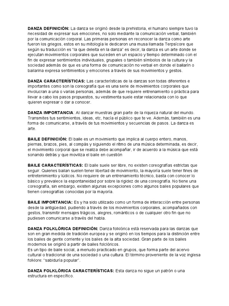 Danza, Baile y Danza Folklórica | PDF | Bailes | Folklore