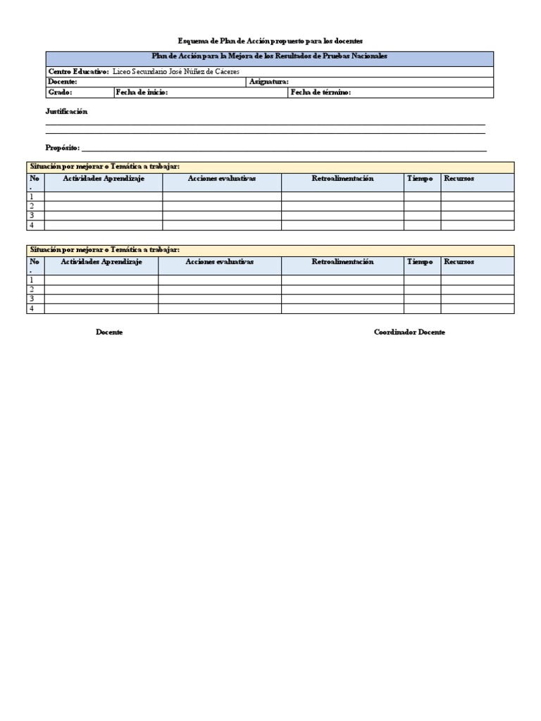 Plan de Acción para Mejora Educativa | PDF
