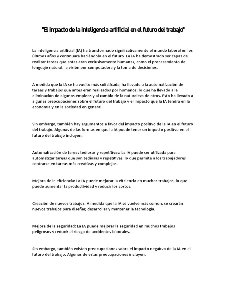 El Impacto de La Inteligencia Artificial en El Futuro Del Trabajo | PDF ...