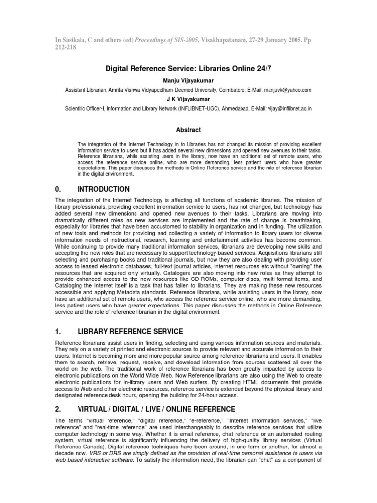 Digital Reference Service Libraries Online 24/7 PDF Libraries