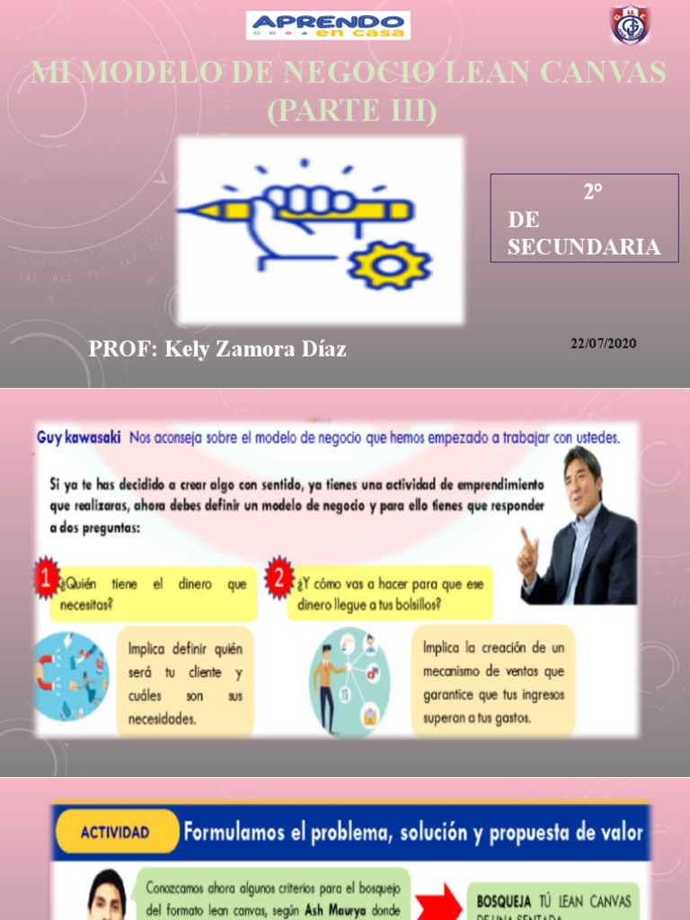 Modelo de Negocio Lean Canvas 2° Secundaria | PDF | Negocios | Arte