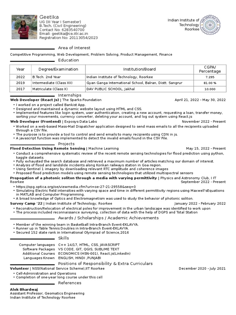 B.Tech Student Profile: Skills & Projects | PDF | World Wide Web ...