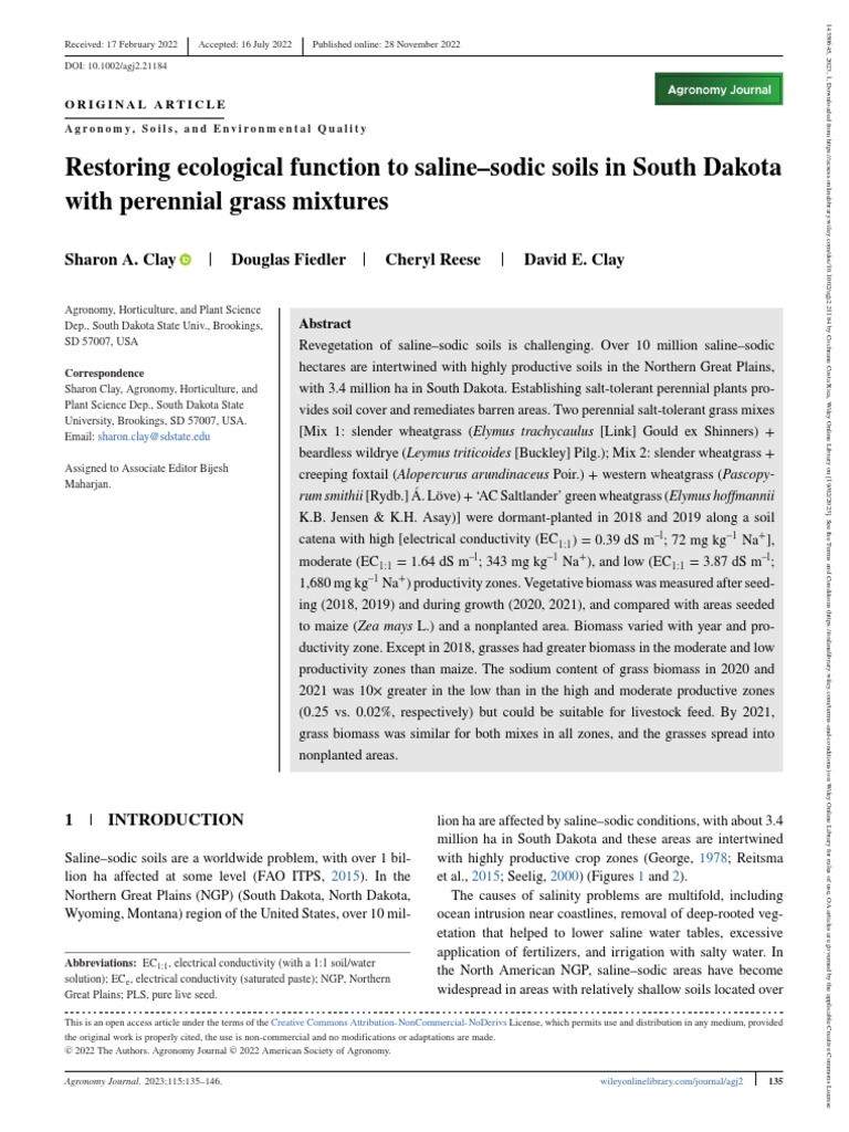 Agronomy Journal 2022 Clay Restoring Ecological Function To