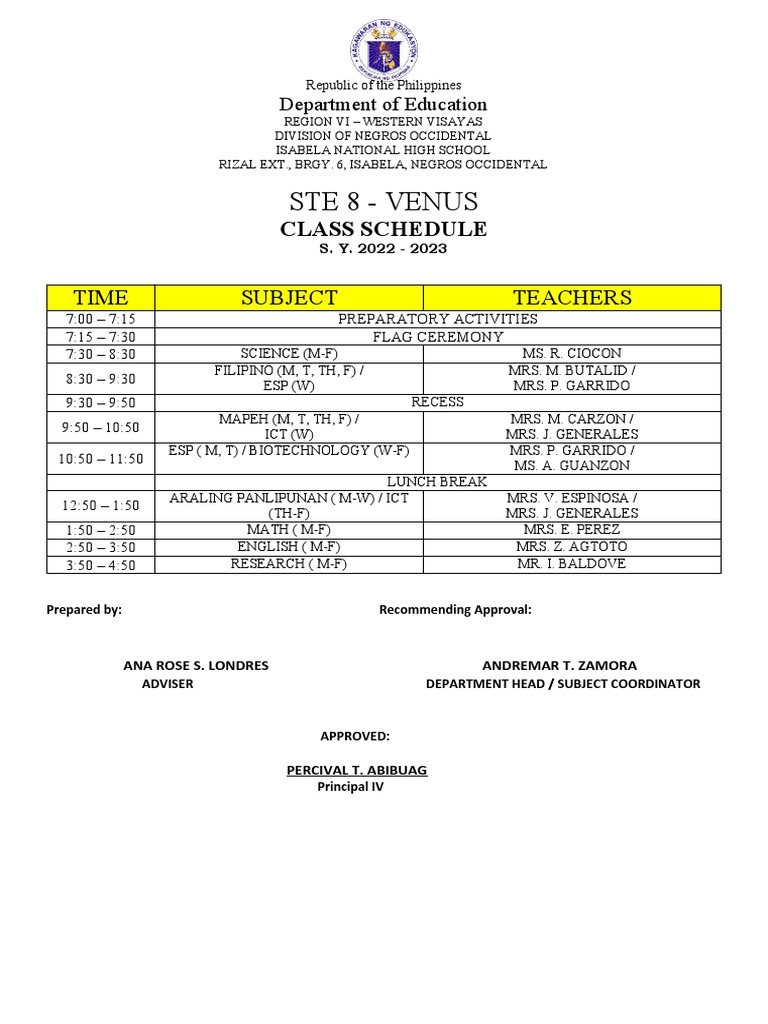 Class Schedule (20222023) PDF