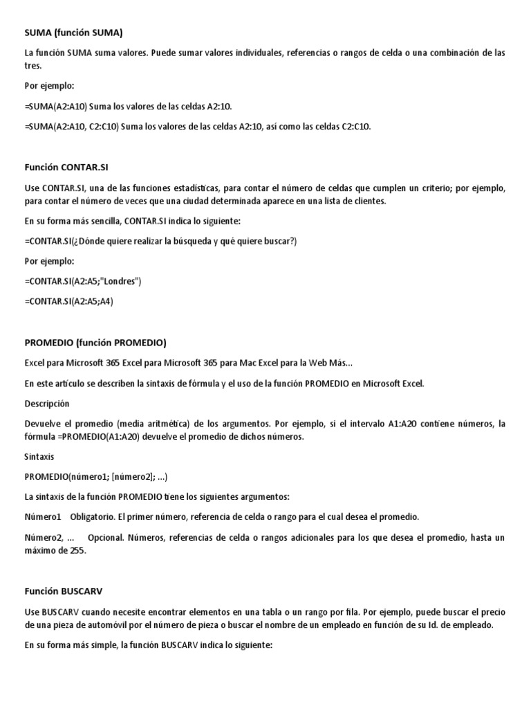 Funciones de formula excel pdf microsoft excel funci n matem ticas 
