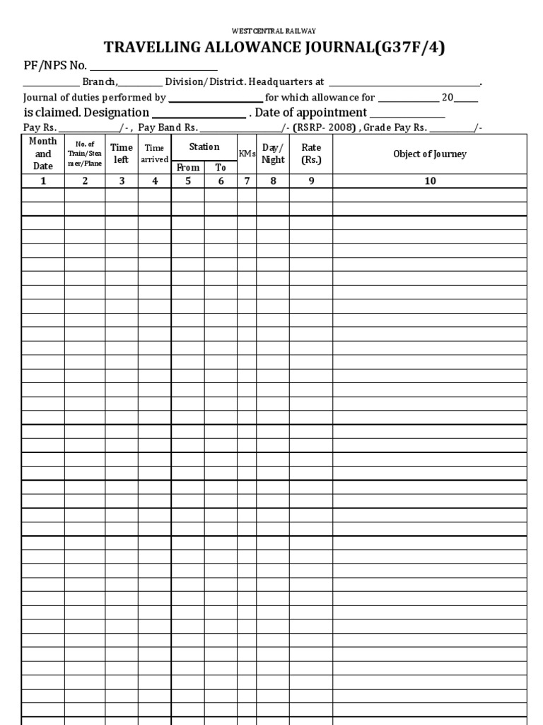 Railway Travelling Allowance Form | PDF
