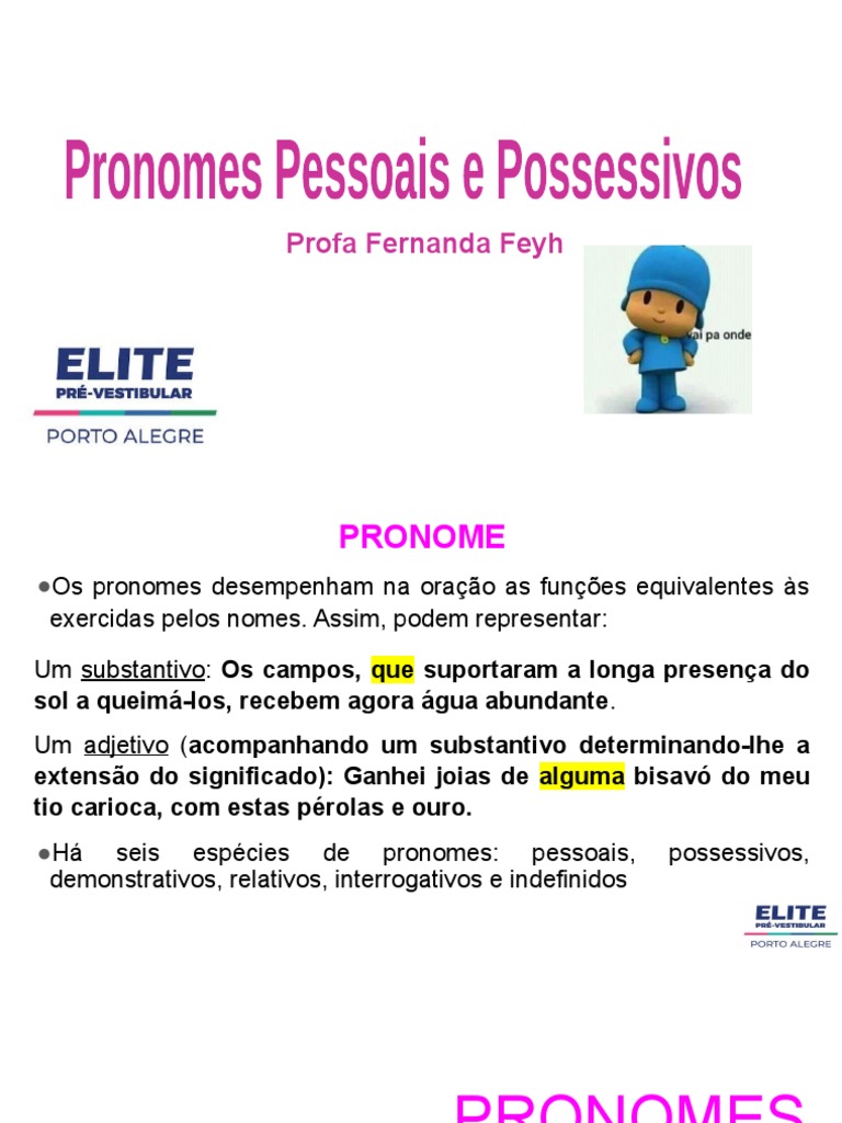 Pronomes Pessoais e Possessivos Explicados | PDF | Pronome | Relações ...