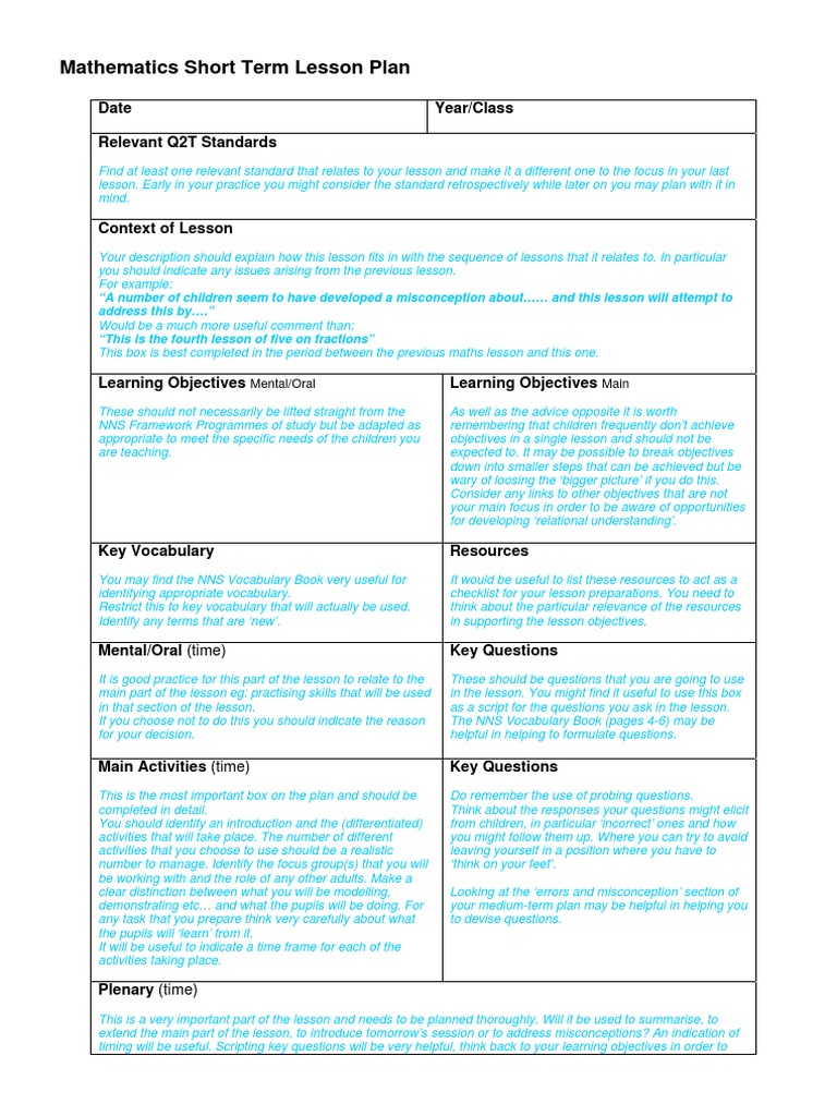 Mathematics Short Term Lesson Plan PDF Learning Cognitive Psychology