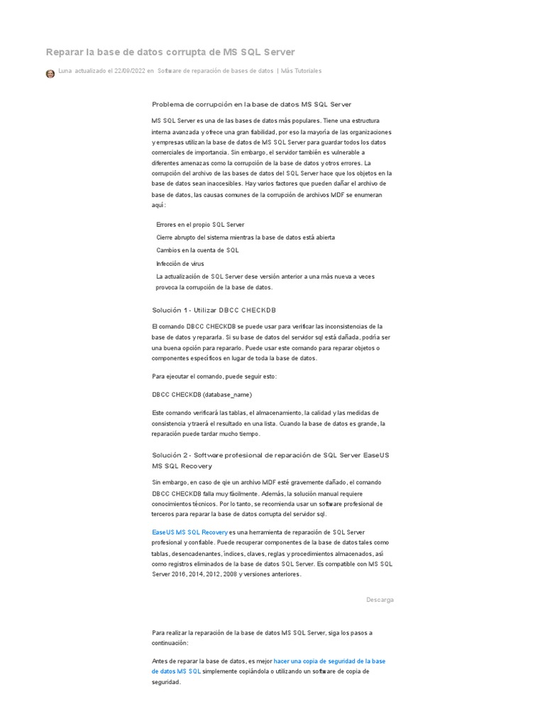  resuelto reparar base de datos corrupta ms sql server easeus pdf