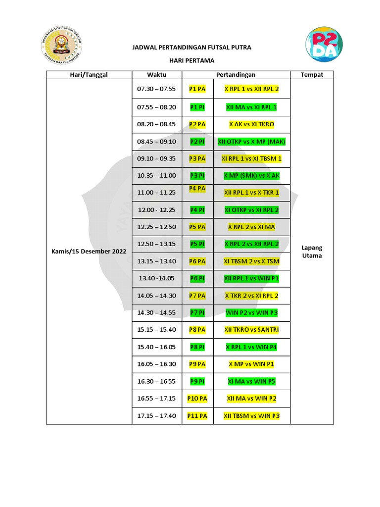 Jadwal Pertandingan Futsal | PDF
