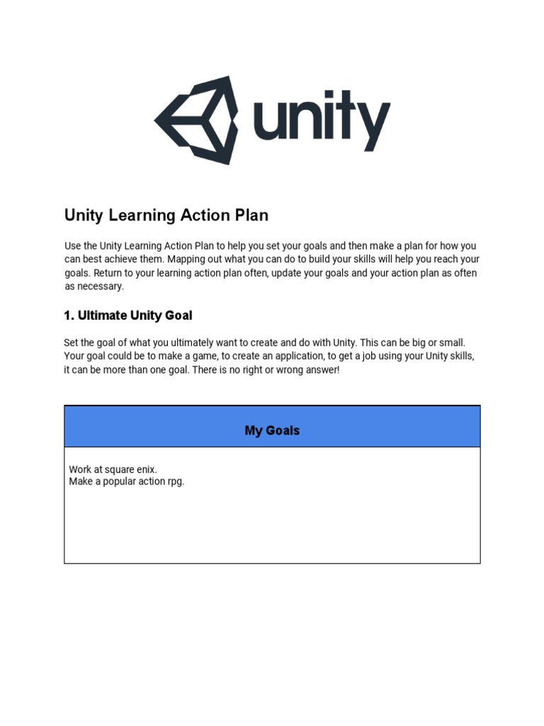Unity Learning Action Plan | PDF | Cognitive Science | Cognition