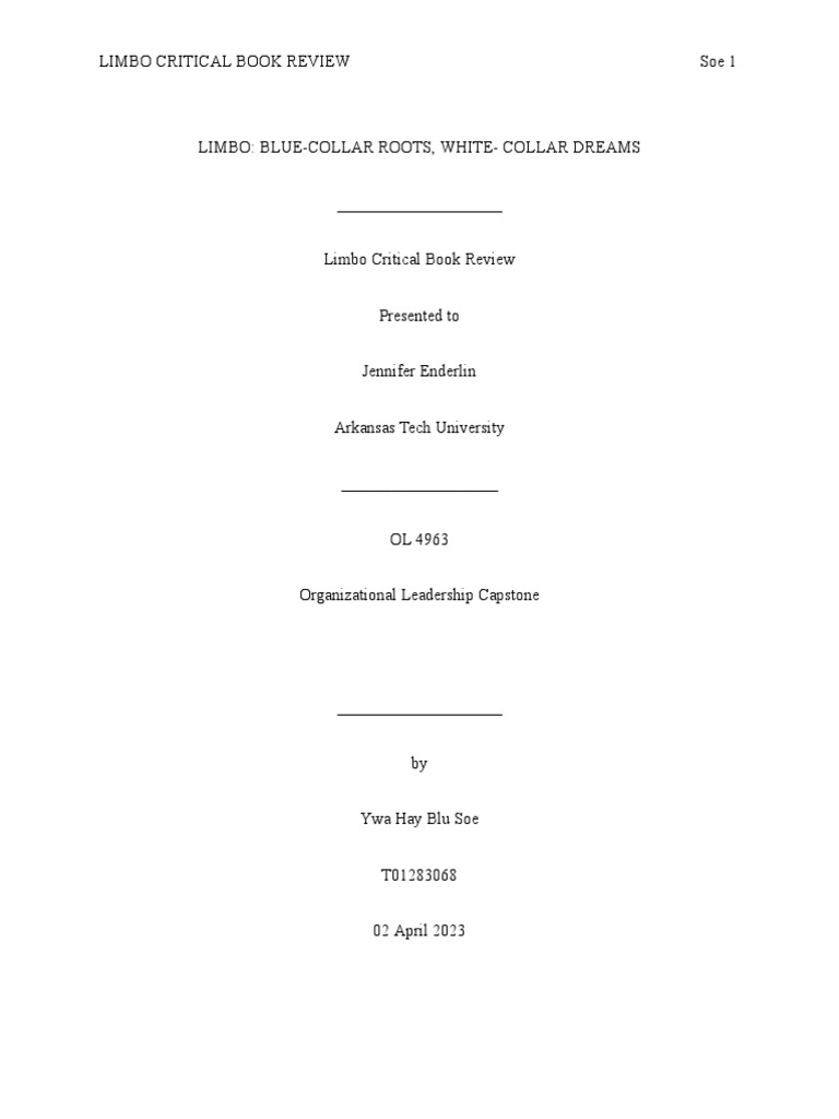 Limbo BlueCollar Roots White Collar Dreams 2 PDF Blue Collar