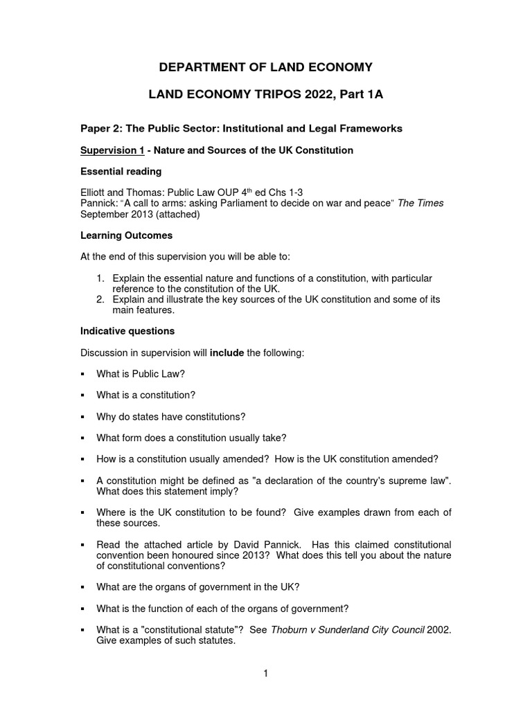 Department of Land Economy Land Economy Tripos 2022, Part 1A PDF