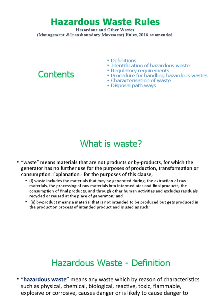 Hazardous Waste Management Rules Gist PDF Waste Waste Management