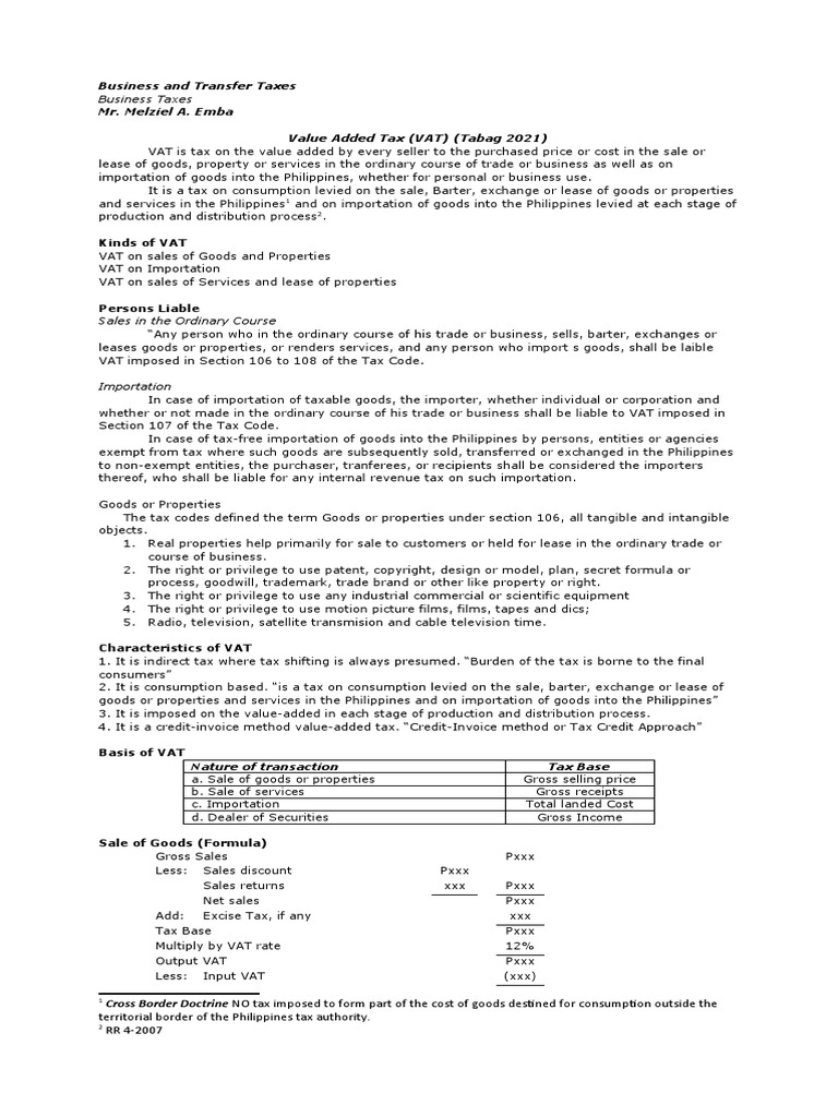 Vat Part 1 Pdf Value Added Tax Taxes