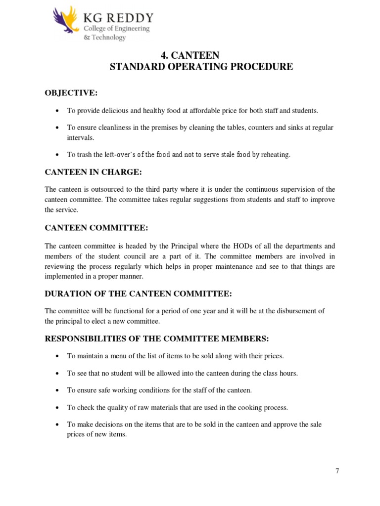 canteen-standard-operating-procedure-objective-pdf