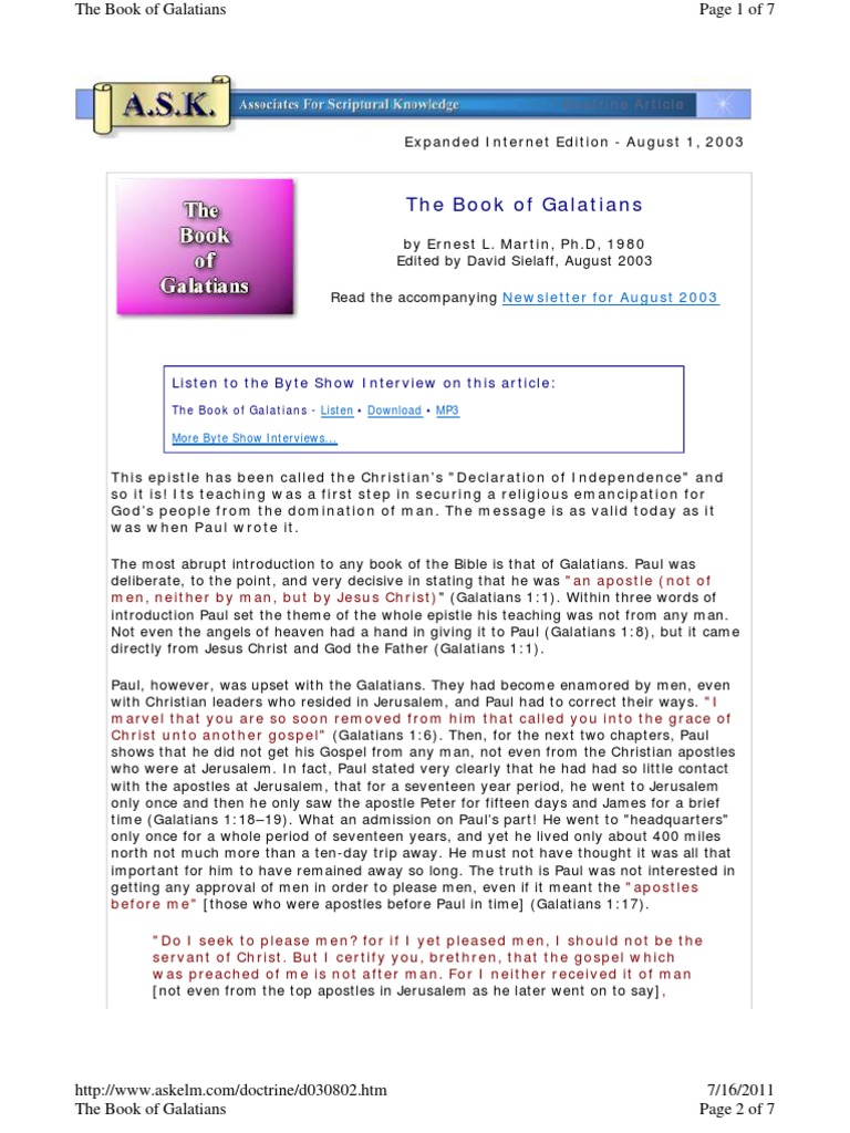 Galatians Askelm | PDF | Epistle To The Galatians | Paul The Apostle