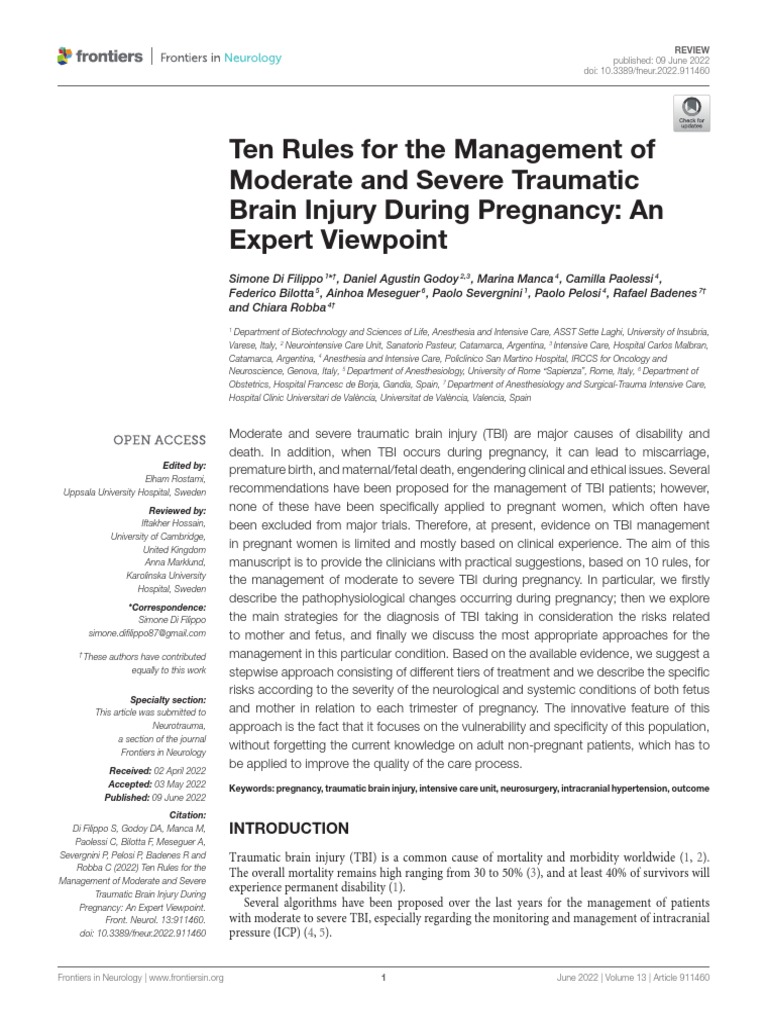 Ten Rules For The Management of Moderate and Severe Traumatic Brain ...