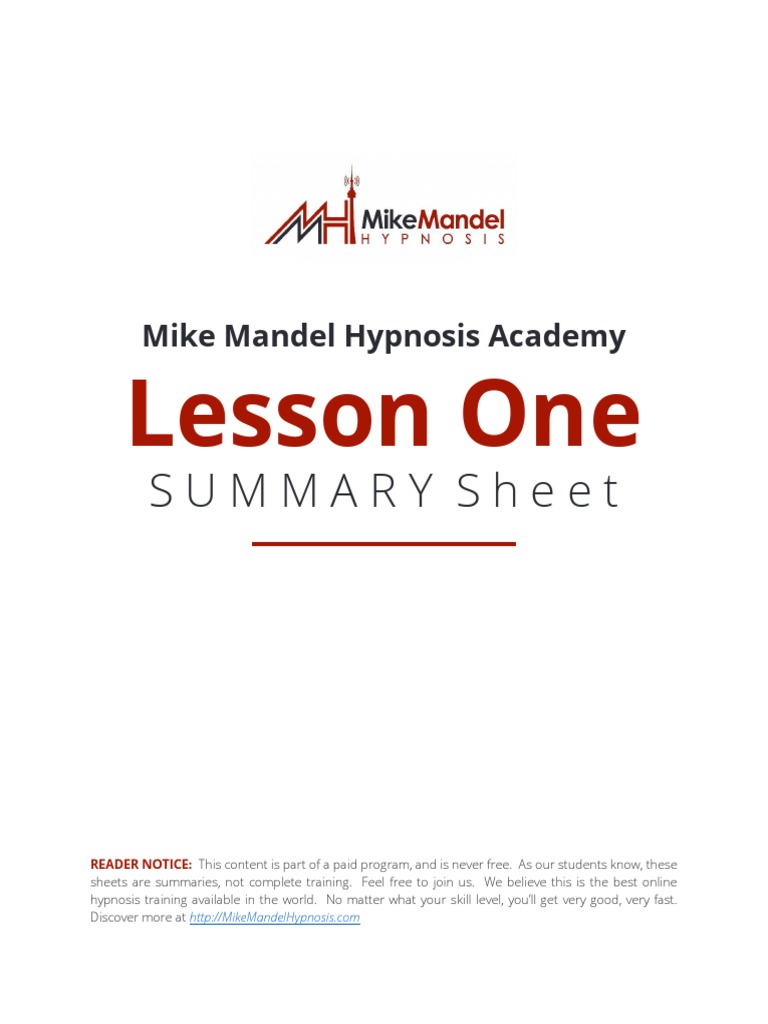 Mike Mandel Lessons Pdf Hypnosis Unconscious Mind 