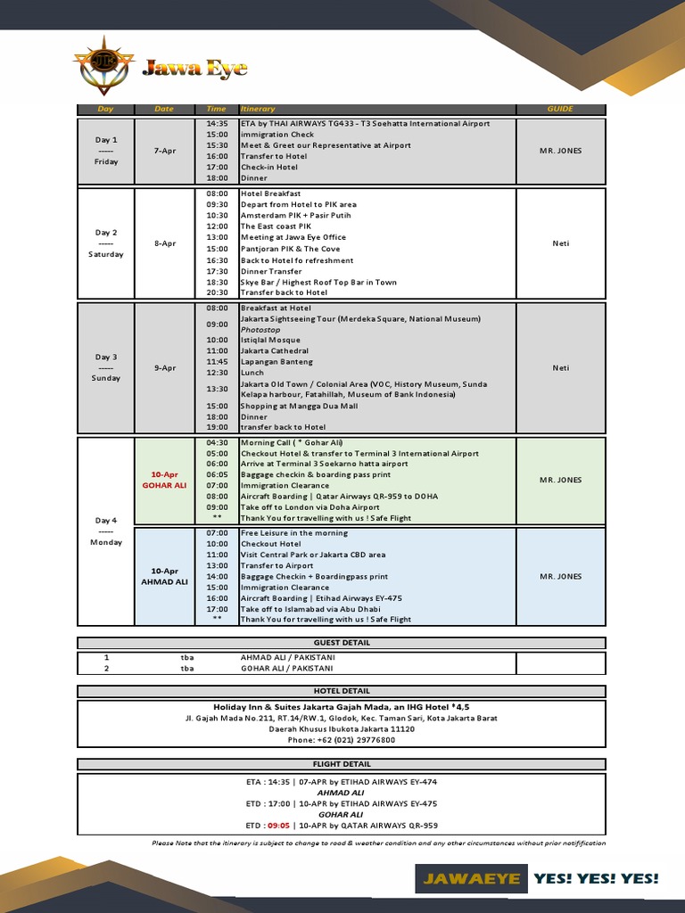 JKT Tour - Vip Pakistan 0710 Apr (2pax) | PDF | Jakarta | Airport