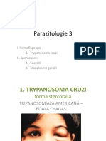 Parazitologie 3: I. Hemoflagelate 1. Trypanosoma Cruzi II. Sporozoare: 2. Coccidii 3. Toxoplasma Gondii