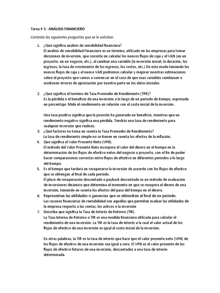 Análisis Financiero para Inversiones | PDF | Tasa interna de retorno ...