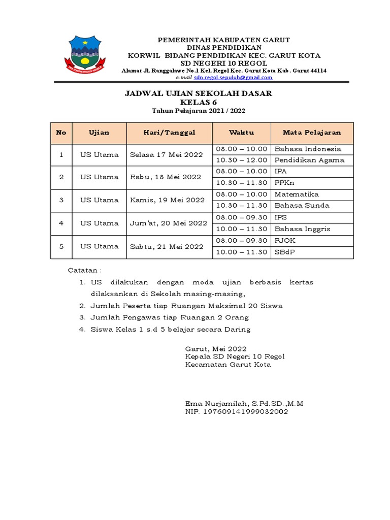 Jadwal Ujian Sekolah Pdf