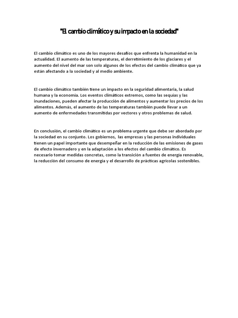 El Cambio Climático y Su Impacto en La Sociedad | PDF