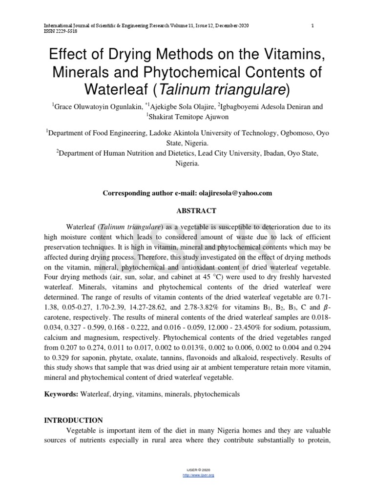 Effect of Drying Methods On The Vitamins Minerals and Phytochemical ...